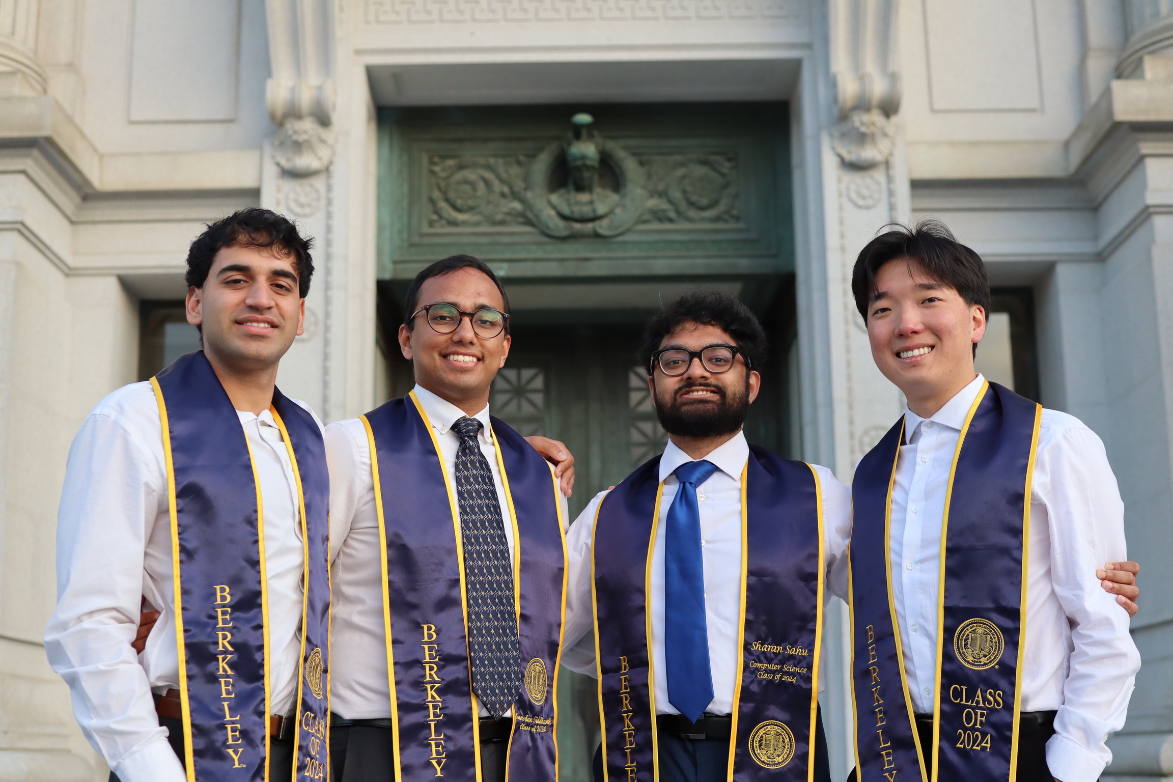 Sharan Sahu with friends at UC Berkeley commencement